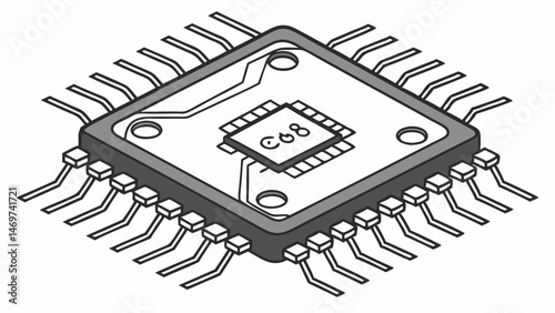 Modern microchip on the background of a printed circuit board. Technological concept of high technology, microelectronics and digital computing. Development of the IT industry and artificial intellige