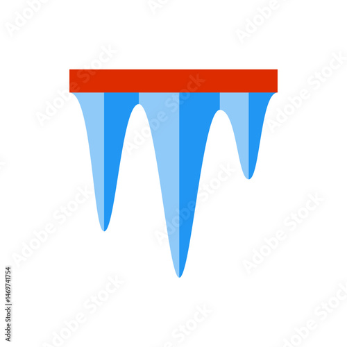 Illustration of icicles hanging from a red horizontal bar against a white background in vector format