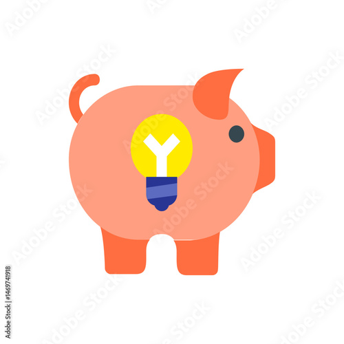 Illustration of a pink piggy bank with an idea lightbulb on its side and a curly tail visible too