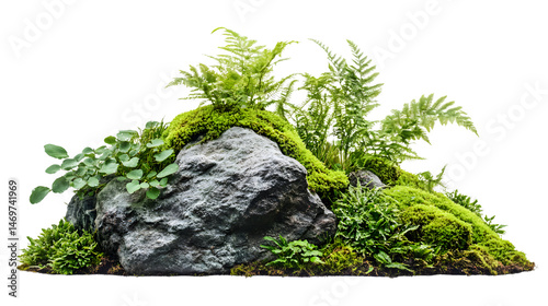 Lush Tropical Plant Fern Moss Bush Tree Jungle Stone Rock
