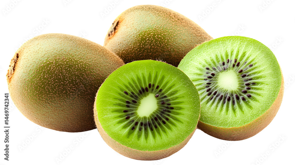 Fototapeta premium Fresh Kiwi Fruit Isolated on Transparent Background for Creative Projects