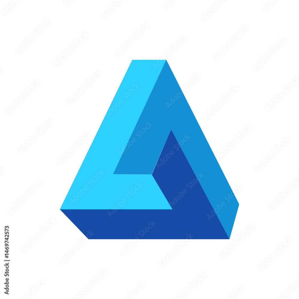 A blue impossible triangle optical illusion with perspective and shadows on a white background design element A blue impossible triangle optical illusion with perspective and shadows on a white background design element