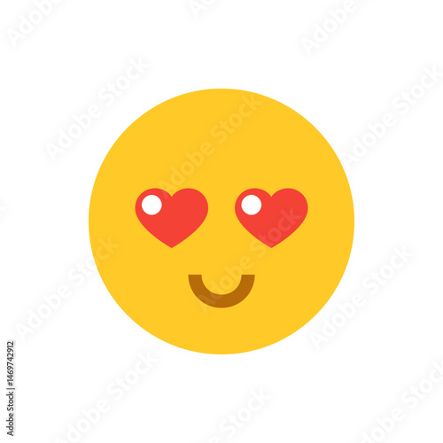 Yellow circle emoji with red heart shaped eyes and a brown curved smile expressing love and affection