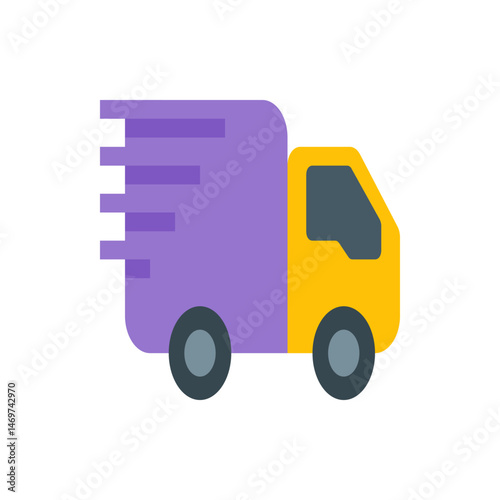 Illustration of a delivery truck with motion lines indicating speed and movement on a white background