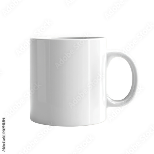 Simple white mug with handle isolated on transparent background