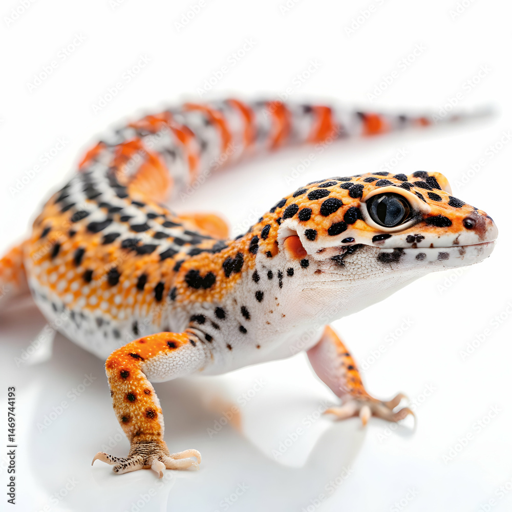 Naklejka premium Leopard Gecko: Stunning Orange and Black Reptile Image