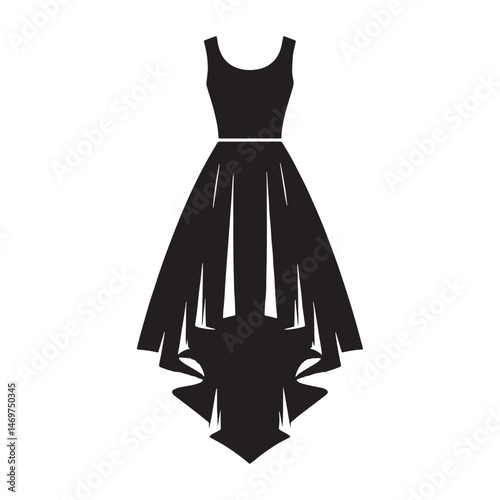 Flowy high-low dress silhouette with soft fabric drape – High-low dress vector – High-low dress illustration – ladies dress silhouette – silhouette of high-low dress

