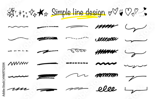 手描きの線のセット。落書きのマーカーペン。下線のベクター素材。
