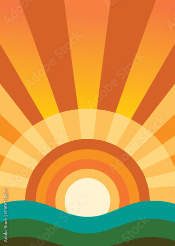 Colorful Geometric Sunburst and Radiant Line Backgrounds with Vintage Tone and Abstract Rays