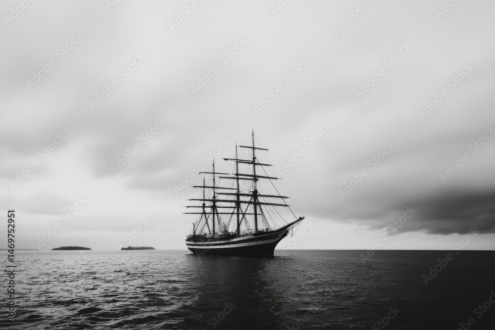 Fototapeta premium Sailing ship on a gray sea