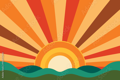 Colorful Geometric Sunburst and Radiant Line Backgrounds with Vintage Tone and Abstract Rays