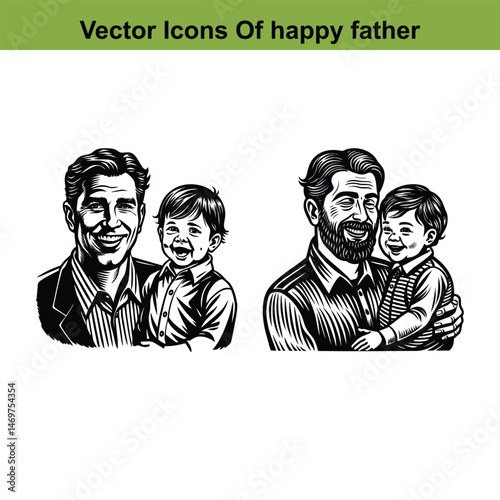 Father and Child: Heartwarming vector illustrations capturing the essence of fatherhood, with a parent embracing their child, full of love and joy.