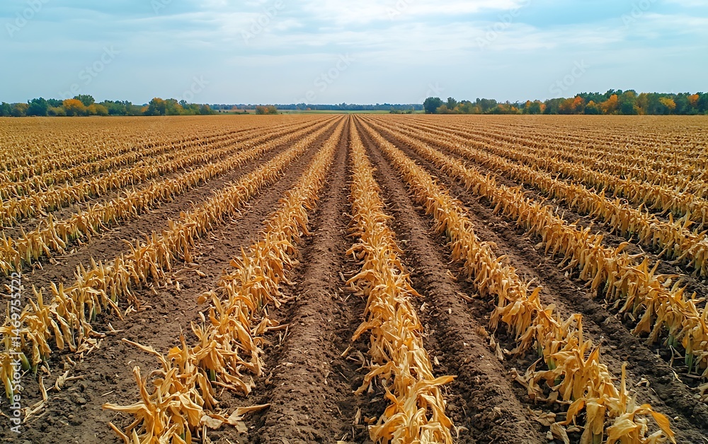 Wilted crops in uniform rows across farmland. High-Angle View. Wilted crops in uniform rows across farmland. High-Angle View.