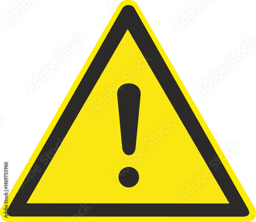 Yellow triangular warning sign with a white exclamation mark, indicating caution or alert. background removed