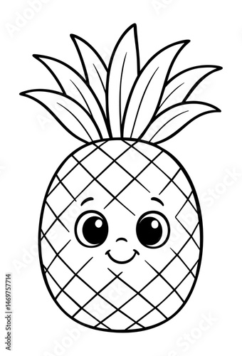 Cheerful Pineapple Illustration: This adorable and expressive pineapple, with its charming face and detailed texture, is the perfect illustration for a variety of creative projects.