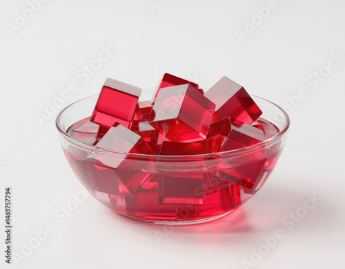 Red Jello Cubes in a Glass Bowl