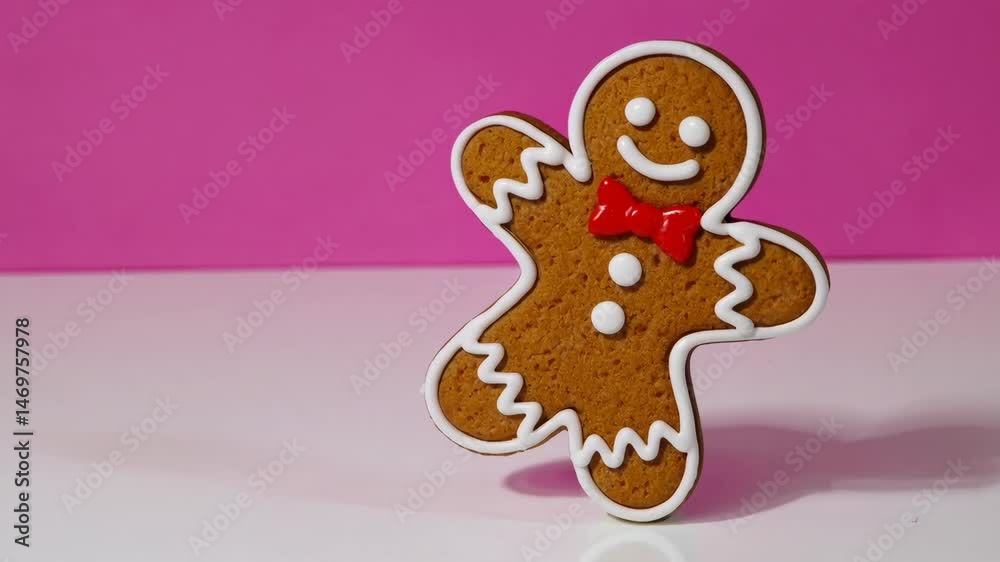 Dancing gingerbread man animation with pink background and playful movement Dancing gingerbread man animation with pink background and playful movement