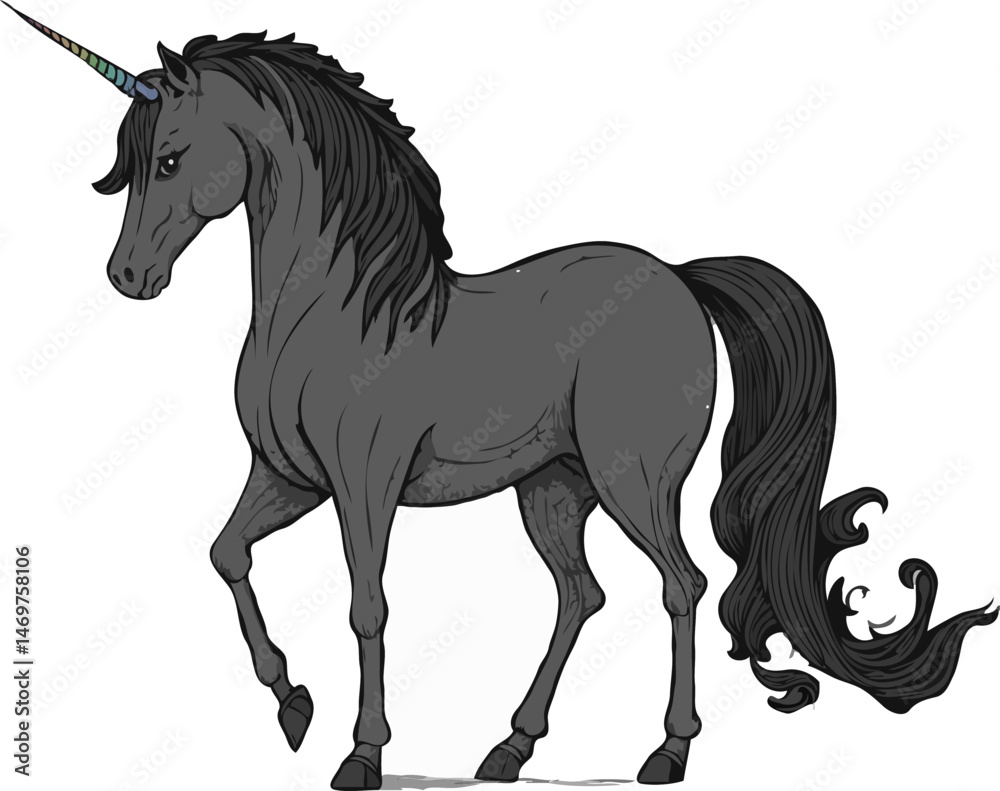 Fototapeta premium black horse with unicorn horn vector illustration 