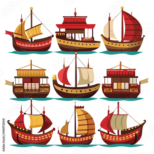Nine  classic Barge arranged on a white background.