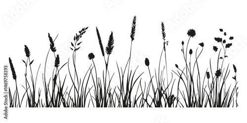 Meadow Grass And Wildflowers Silhouette Solid Icon. Nature And Environmental Illustration Silhouette Symbol. Grassland And Botanical Elements. Isolated Vector Illustration