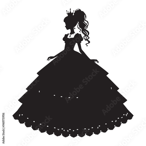 Elegant Gothic Lolita dress silhouette with lace collar – Gothic Lolita dress vector – Gothic Lolita dress illustration – ladies dress silhouette – silhouette of Gothic Lolita dress

