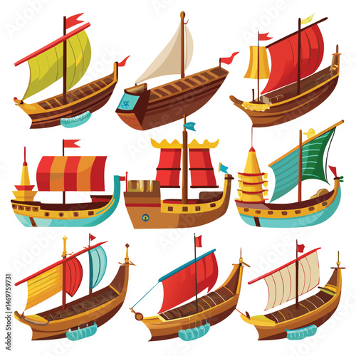 Nine  classic Barge arranged on a white background.