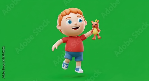 Joyful Boy Playing with Toy: A 3D Rendered Image