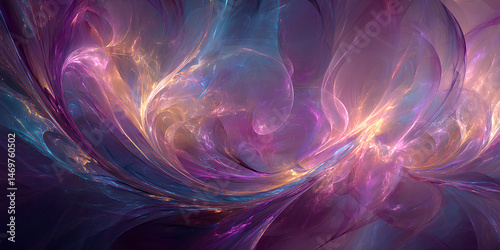 Abstract artistic interpretation of infinity with flowing cosmic shapes in deep purples electric blues and golds extending endlessly into a surreal glowing horizon
