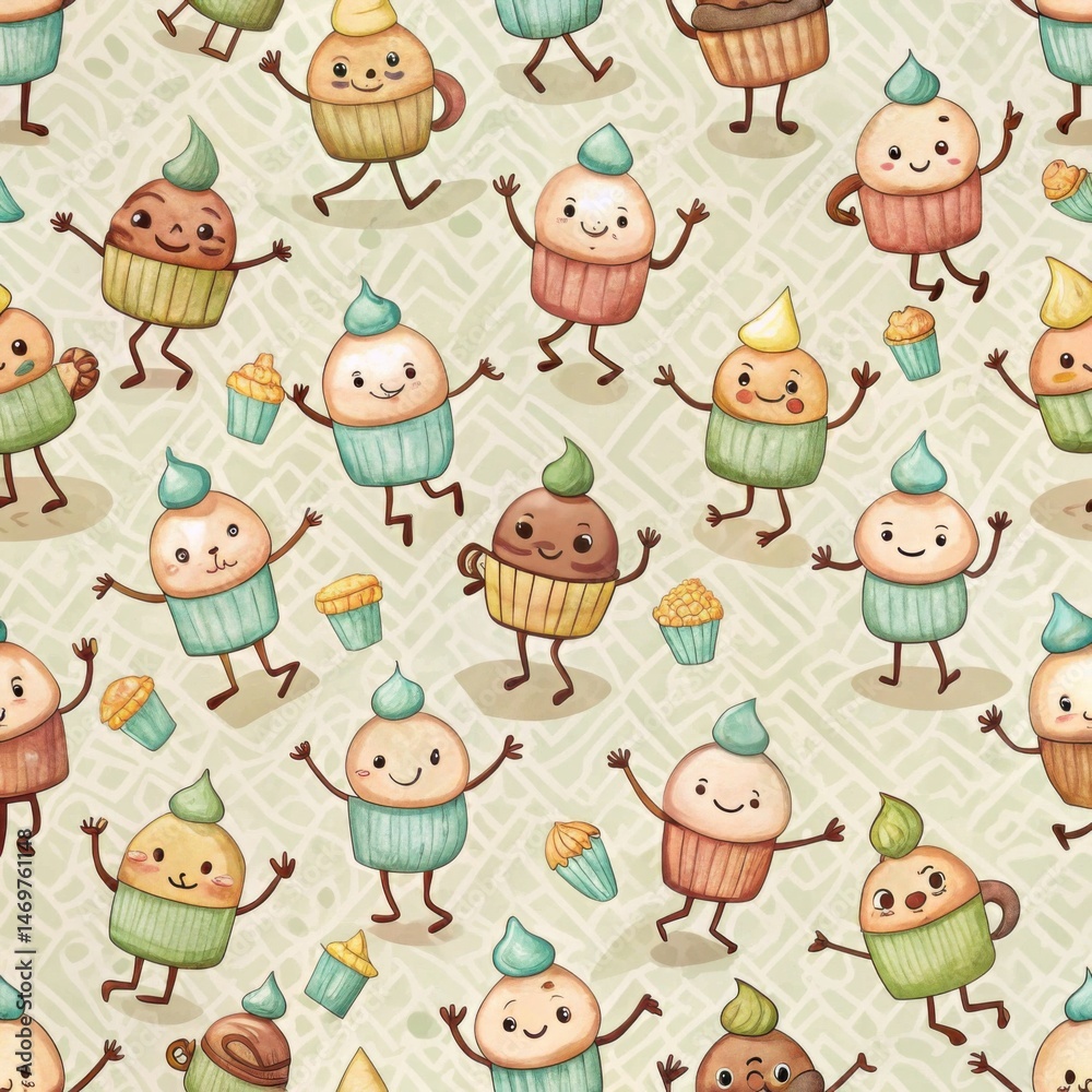 Cheeky cupcakes celebrating joy in a whimsical pattern Cheeky cupcakes celebrating joy in a whimsical pattern
