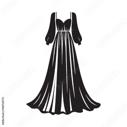 Refined and elegant maxi dress silhouette with a chic and timeless design – Maxi dress vector – Maxi dress illustration – ladies dress silhouette – silhouette of maxi dress

