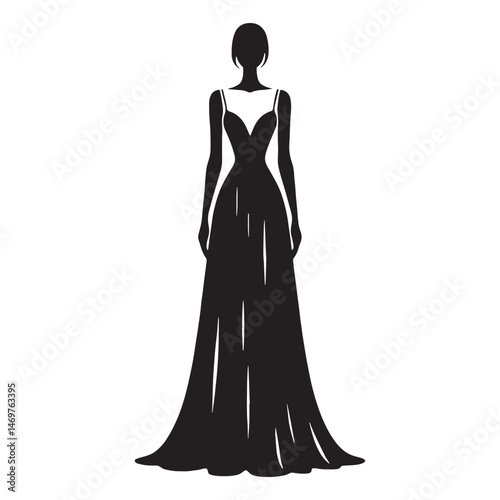 Classic and graceful maxi dress silhouette perfect for formal and casual occasions – Maxi dress vector – Maxi dress illustration – ladies dress silhouette – silhouette of maxi dress

