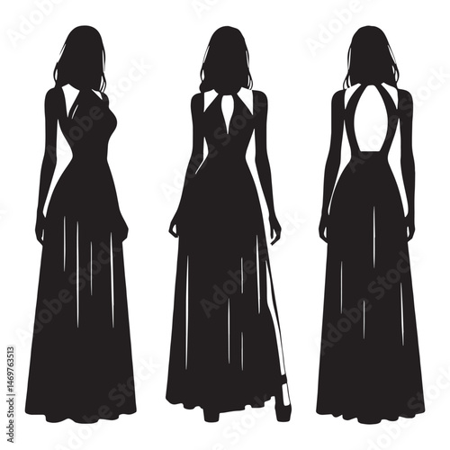 Beautifully flowing maxi dress silhouette with a relaxed fit for casual elegance – Maxi dress vector – Maxi dress illustration – ladies dress silhouette – silhouette of maxi dress

