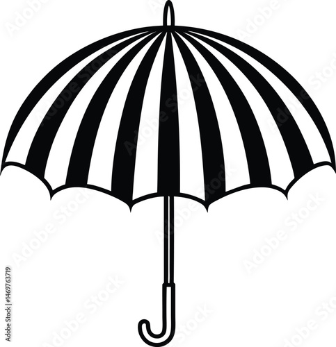 A solitary black umbrella, a colorful weather protection accessory also known as a parasol, is isolated on a plain white background