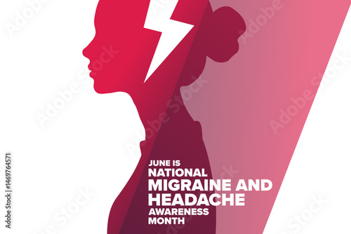 June is National Migraine and Headache Awareness Month. Holiday concept. Template for background, banner, card, poster with text. Vector EPS10 illustration.