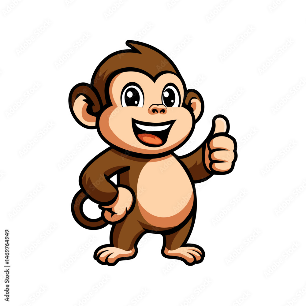 Obraz premium friendly smiling mascot funny monkey giving thumb up vector illustration design