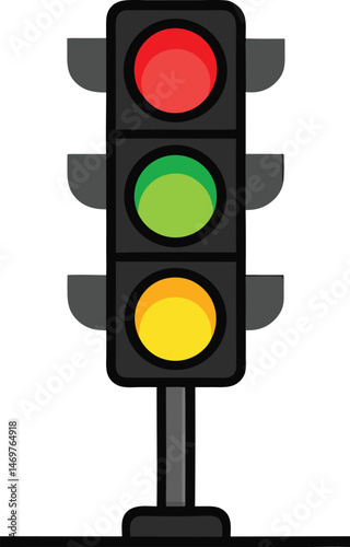 A traffic stoplight with a red signal is isolated on a white background, a common road safety symbol