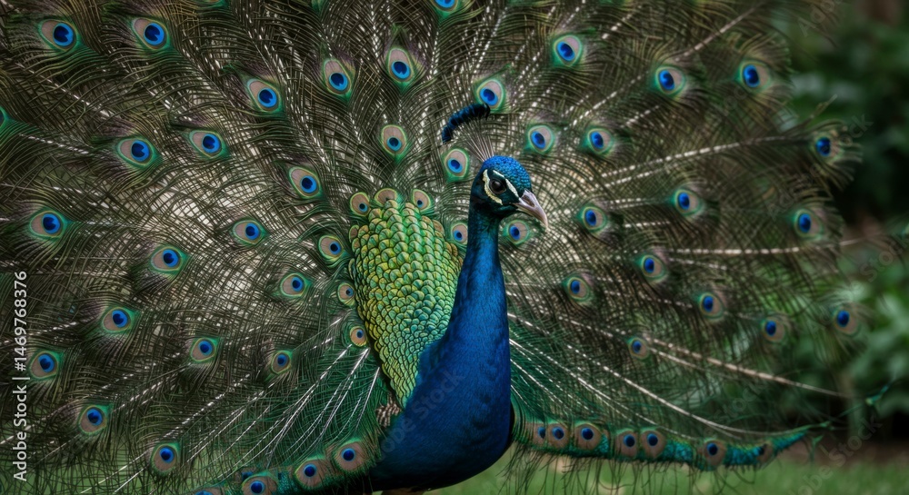 Obraz premium Peacock displaying iridescent plumage
