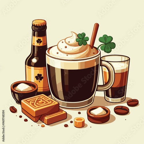 drink, coffee, beverage, irish, glass, cup, food, espresso, brown, cafe, sweet, cappuccino, milk, caffeine, delicious, latte, alcohol, dessert, cream, cocktail, foam, tasty, irish coffee, background, 
