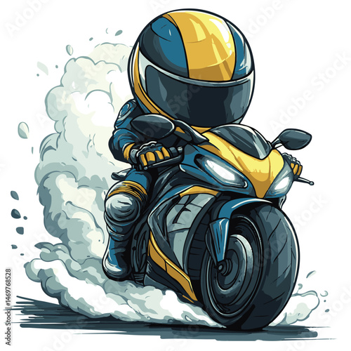 Cartoon Motorcyclist Rider Drifting With Style And Speed On Sportbike