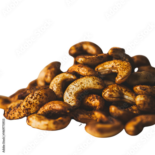 Roasted brown cashew nuts isolated with white backgrounds