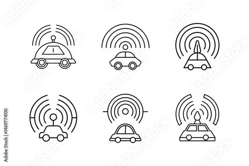self driving radar waves line art vector illustration