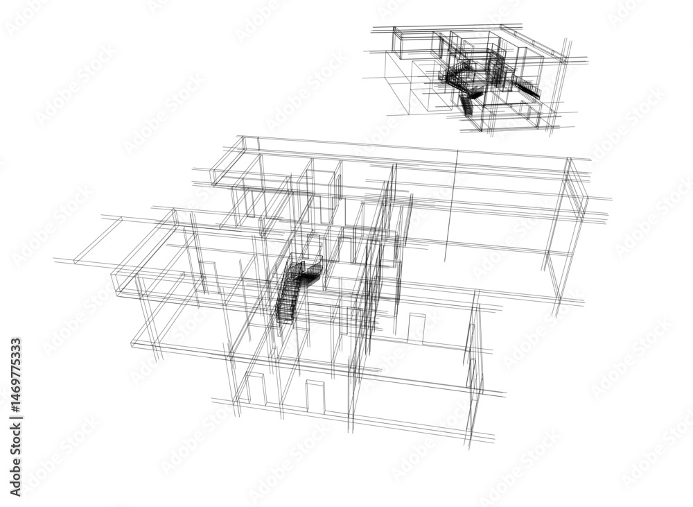 Obraz premium house building sketch architecture 3d illustration