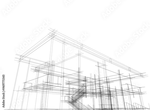 house building sketch architecture 3d illustration