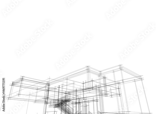 house building sketch architecture 3d illustration