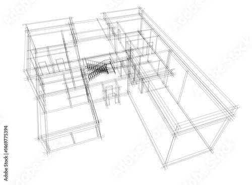 house building sketch architecture 3d illustration