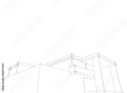 house building sketch architecture 3d illustration