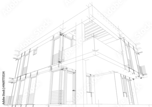house building sketch architecture 3d illustration