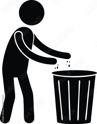 stickman using dustbin silhouette vector icon