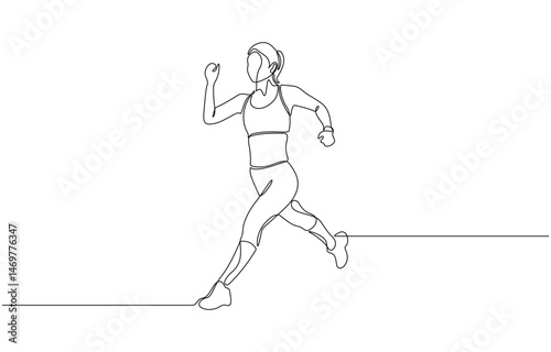 Woman running drawn in a continuous one line drawing, Marathon running, continuous one line drawing. Woman run with sport theme.