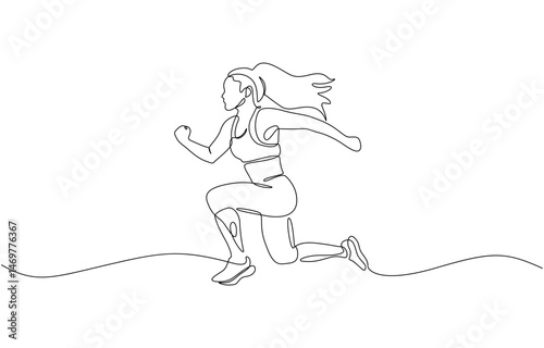 Woman running drawn in a continuous one line drawing, Marathon running, continuous one line drawing. Woman run with sport theme.